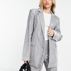 NWT Pieces Silver Glitter Oversized Blazer Wmn’s XS Holiday NYE New Years Event